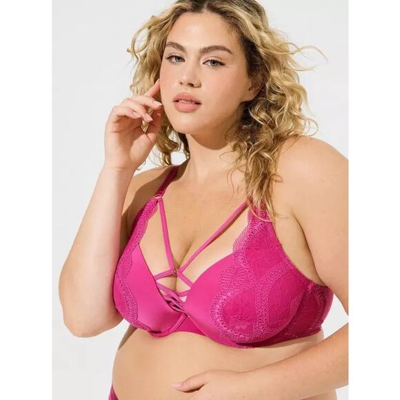 Torrid XO Plunge Push-Up Bra underwire bright pink sz 46B new with tags WL358 - Picture 1 of 8